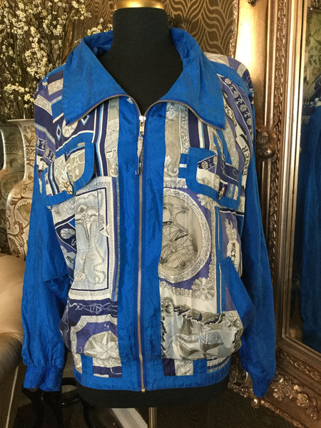 Vintage silk blue white anchor print jacket