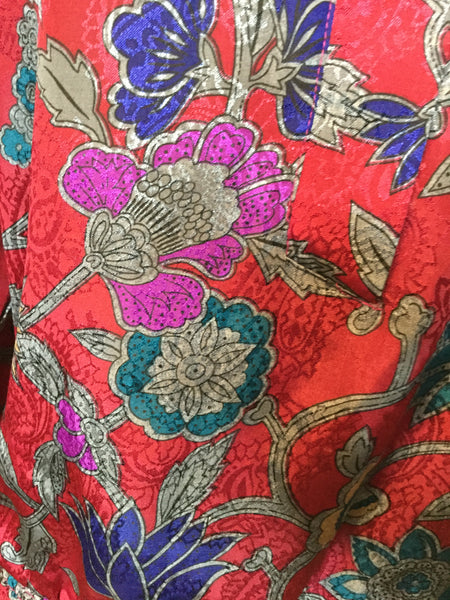 Vintage red blue multi floral print top