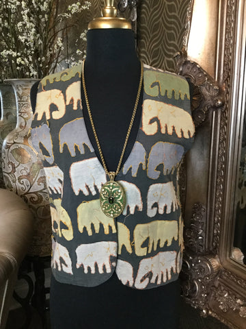 Vintage green elephant print vest