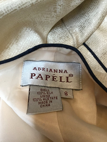Vintage Adrianna Papell cream blue trim jacket