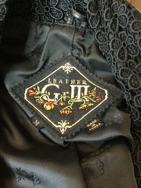 Vintage black leather lace trim jacket