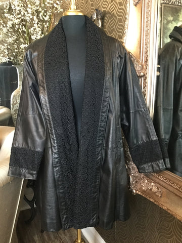 Vintage black leather lace trim jacket