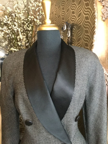 Vintage black satin lapel double breasted  jacket