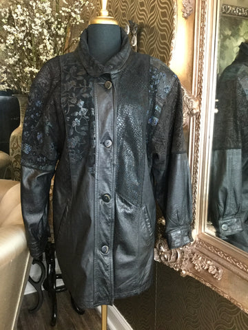 Vintage black leather floral print jacket