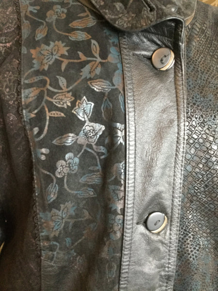 Vintage black leather floral print jacket