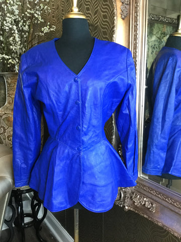 Vintage blue leather silk jacket