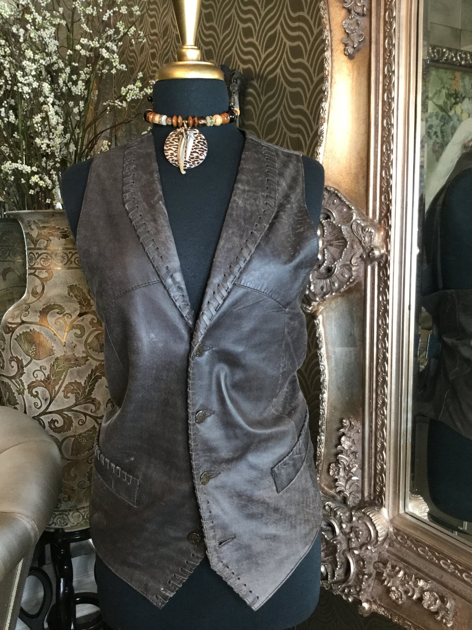 Vintage taupe leather vest