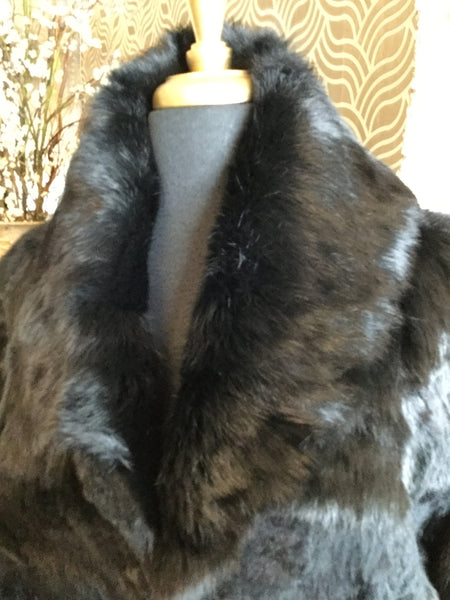 Vintage black rabbit fur leather belt jacket
