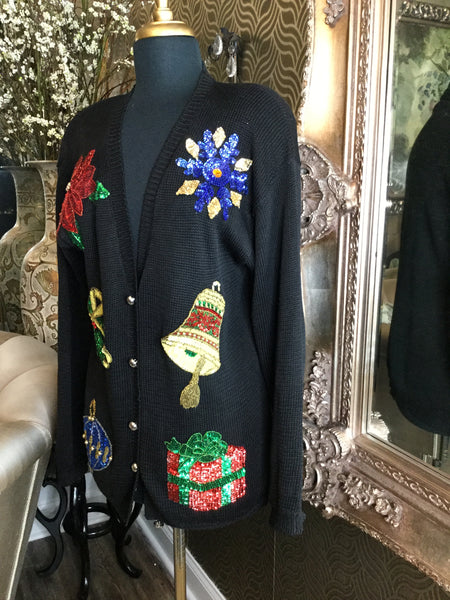 Vintage black xmas sequin print jacket
