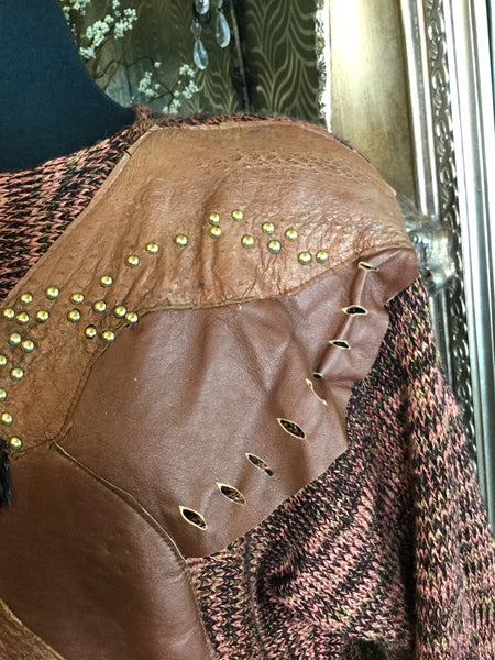 Vintage brown leather beaded top