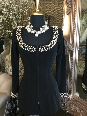 Vintage black white pearl beaded top