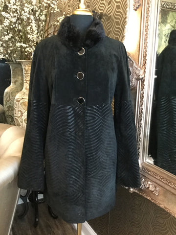 Vintage black chevron print fur collar jacket