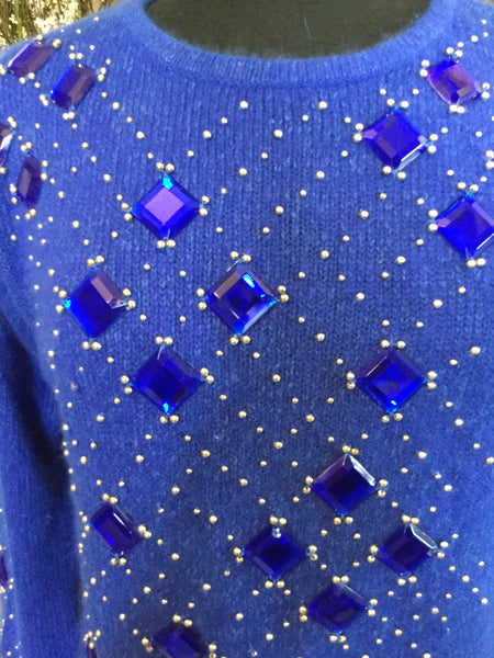 Vintage blue beaded gem top