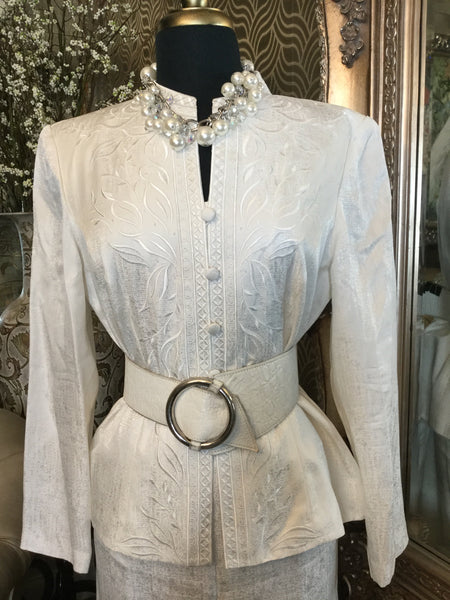 Vintage cream embroidered jacket skirt