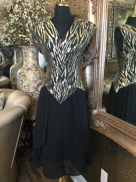Vintage black gold metallic dress