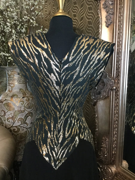 Vintage black gold metallic dress