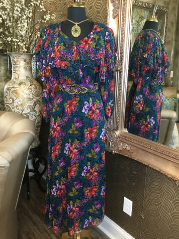 Vintage floral multi print beaded dress