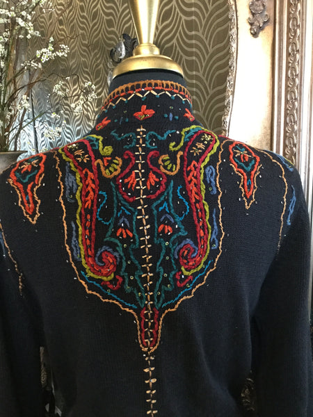 Vintage black multi embroidered sequin jacket