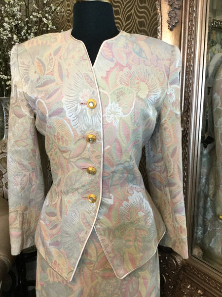 Vintage cream multi floral jacket skirt