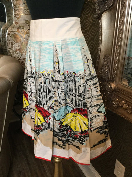 white umbrella print skirt