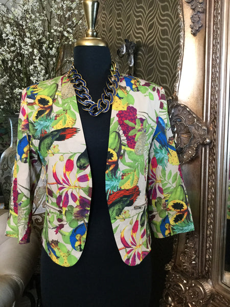 Tan multi floral bird print jacket