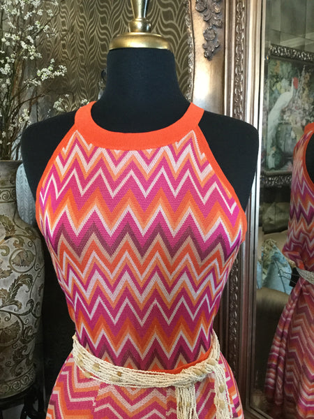 Orange multi chervon print knit dress