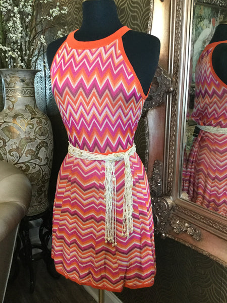 Orange multi chervon print knit dress