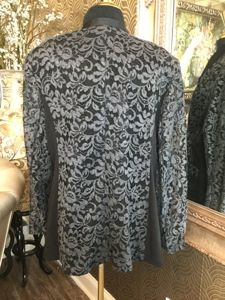 Black floral lace print single button jacket
