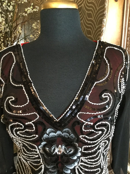 Vintage  black white embroidery sequin top