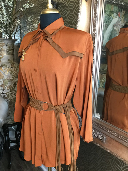 Vintage Rayon copper layer double collar top