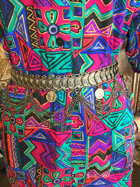 Vintage colorful multi abstract print top