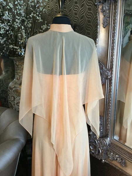 Vintage peach halter sheer shoulder cover dress