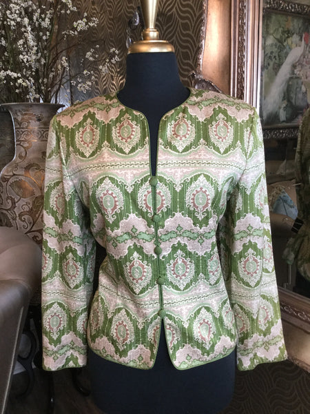 Vintage  green multi print silk jacket