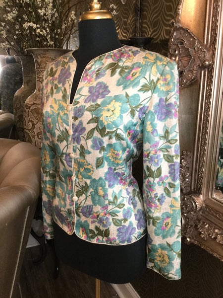 Vintage cream floral slik jacket