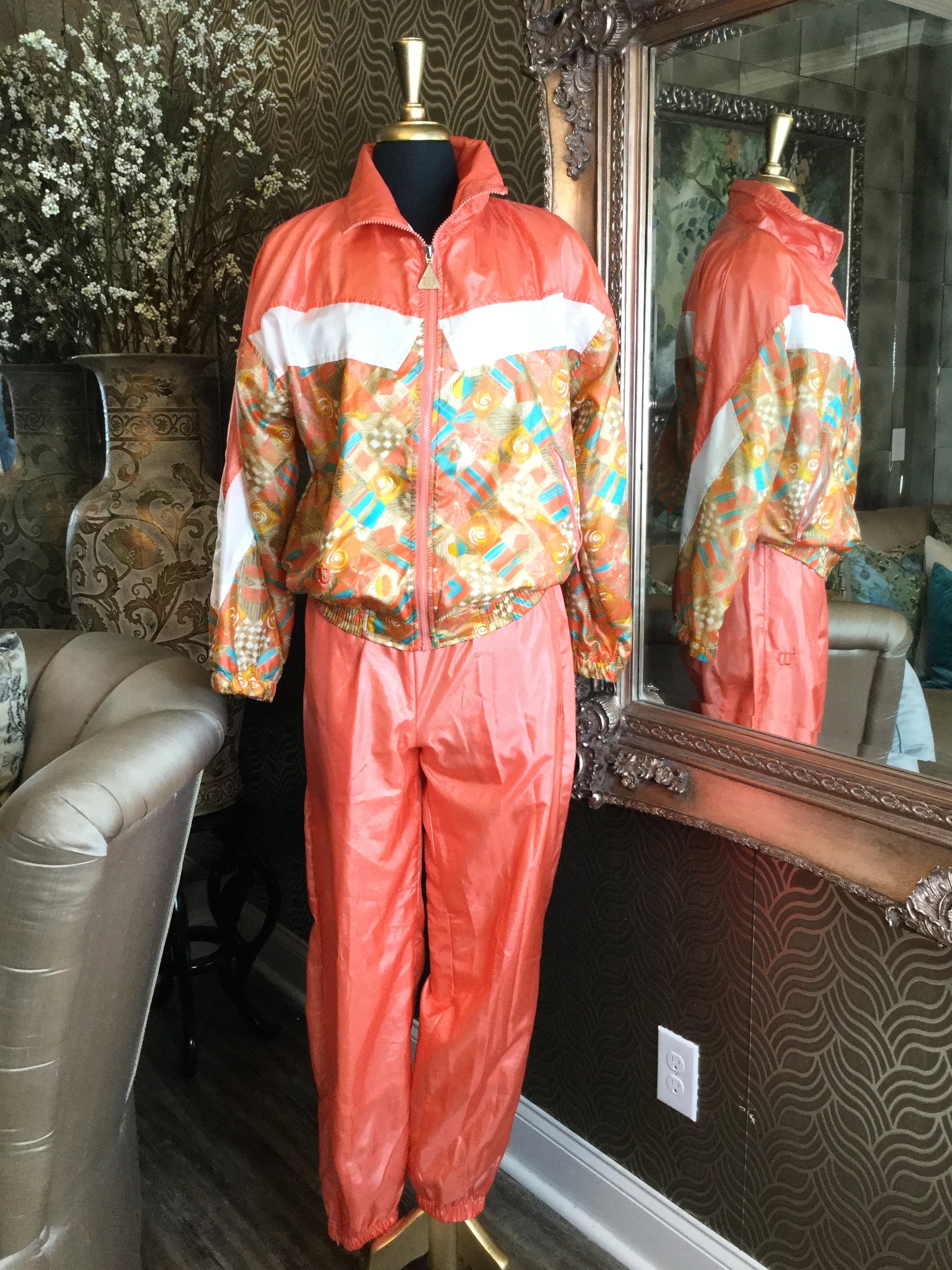 Vintage peach multi print jacket pants