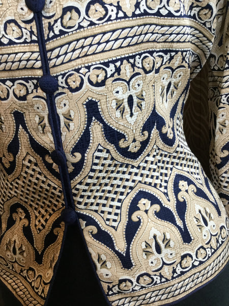Vintage  blue cream multi print silk top