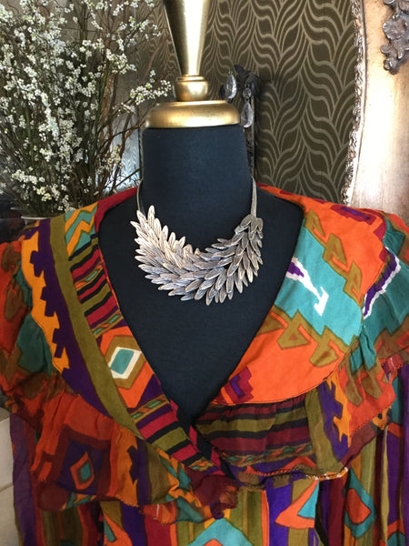 Vintage purple multi print ruffle collar top