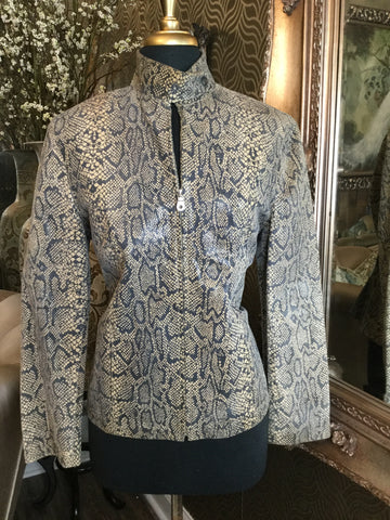 Vintage taupe lamb leather snake skin print jacket