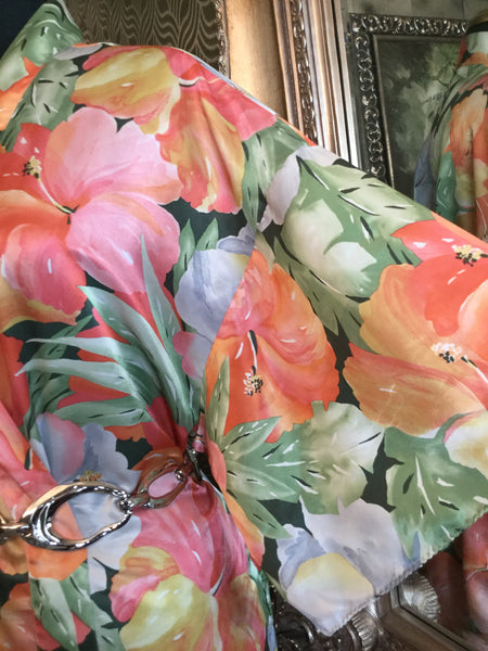 Vintage  peach floral leaf print robe