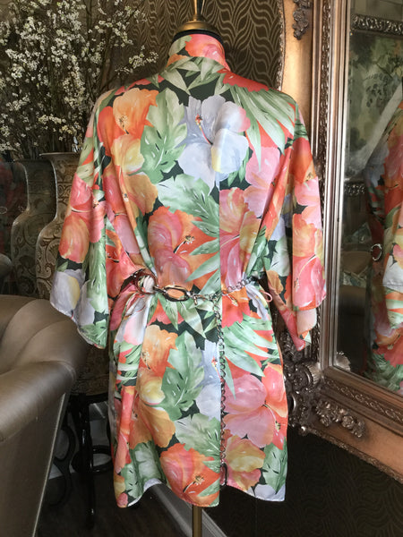 Vintage  peach floral leaf print robe