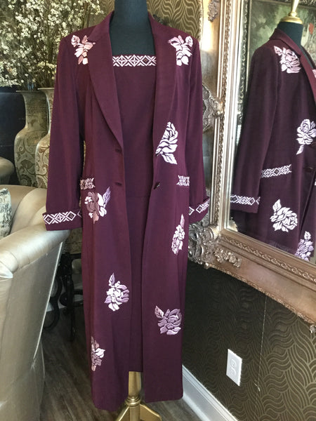 Vintage plum beading embroidered long jacket top skirt
