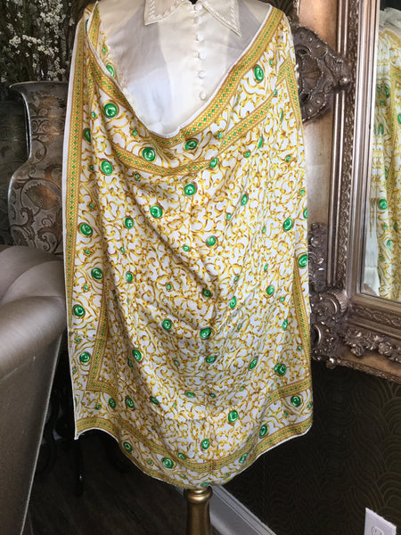 Vintage Silk gold  green jewel Scarf