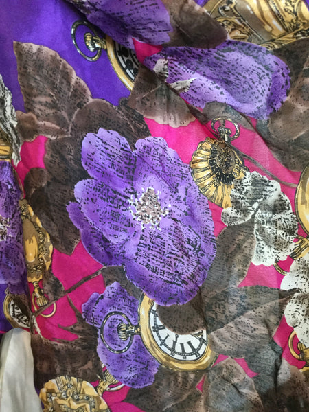 Studio silk purple floral clock Scarf