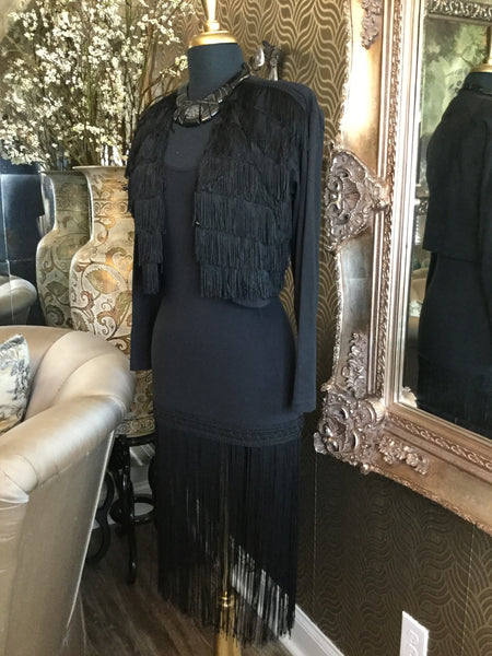 Vintage black taseel jacket dress