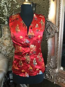 Vintage  red asian print vest