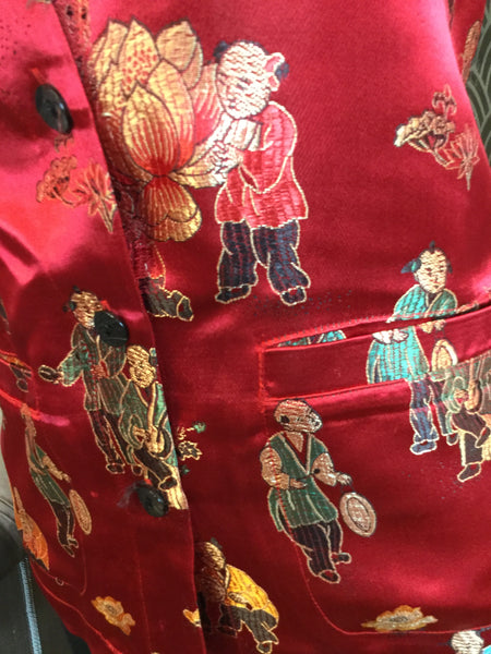 Vintage  red asian print vest