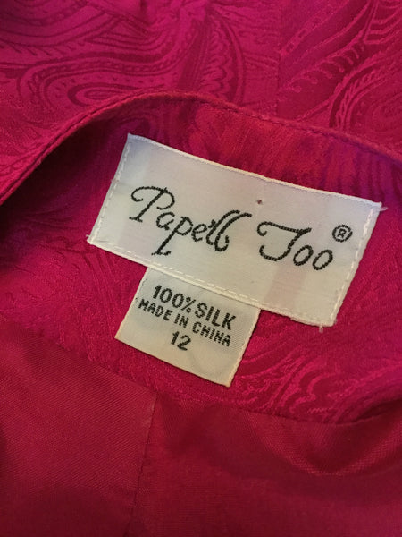 Vintage  fushia swirl print silk jacket skirt