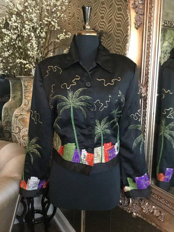 Vintage black embroidered palm leaf jacket