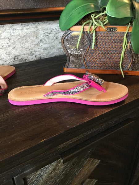 Glitter pink bow sandals Sz 10 1/2