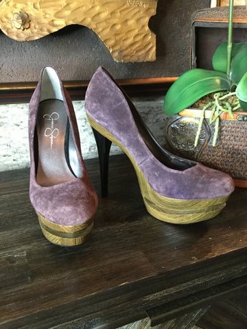 Brown suede platform heels Sz 10